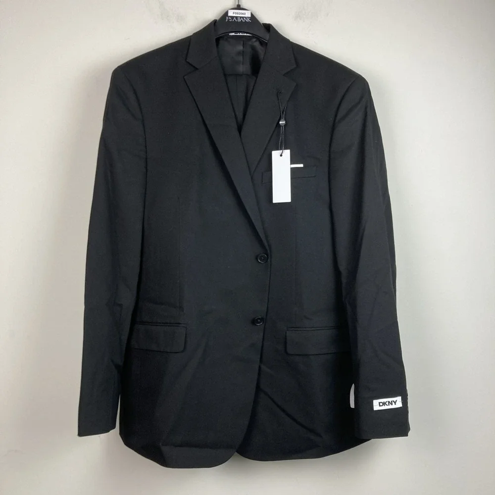 DKNY Men's Modern Fit Nested 2-piece Suit Black 46R Pants 39Wx32L